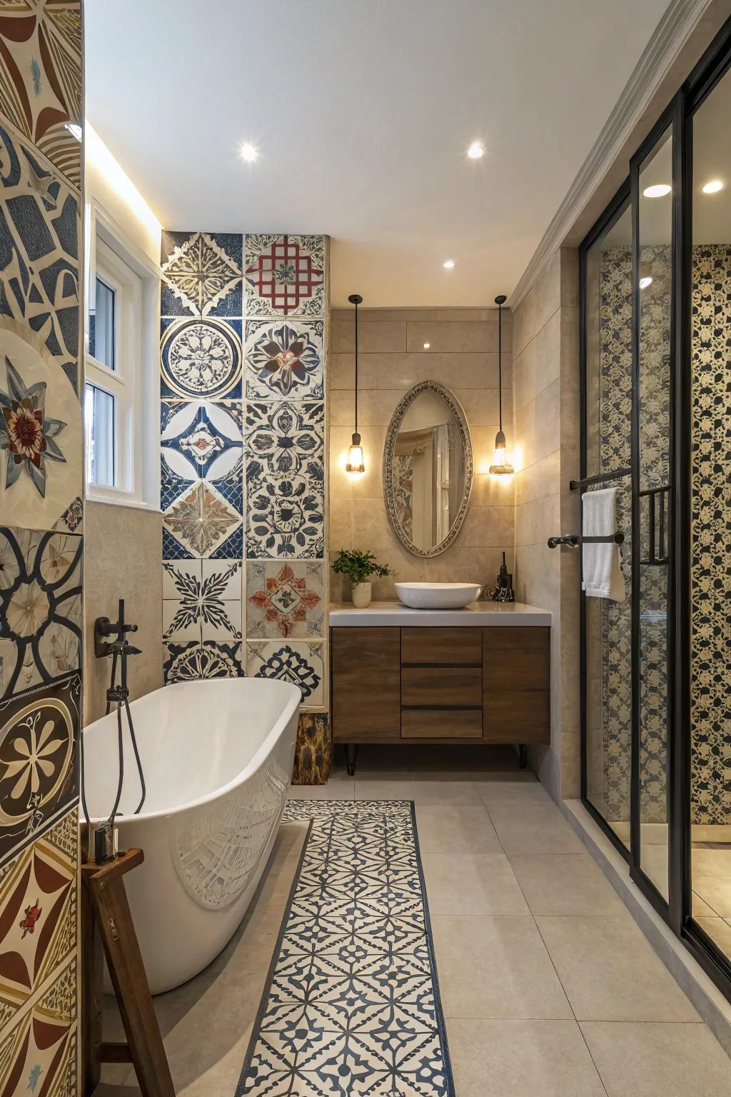 Distinctive finish designs contribute a personalized touch to this bathroom.