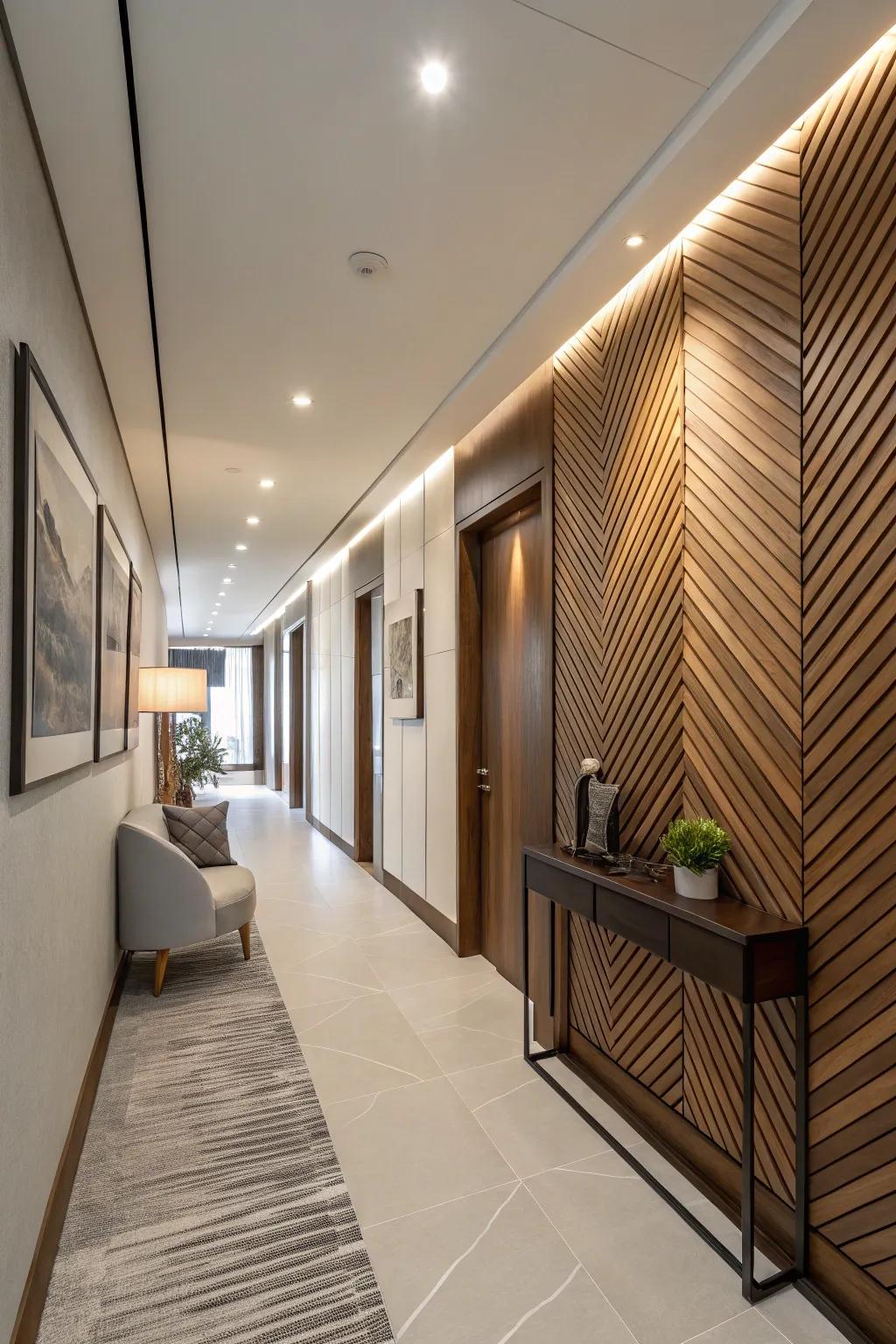 Create a contemporary statement with a modern approach to wood slat patterns.