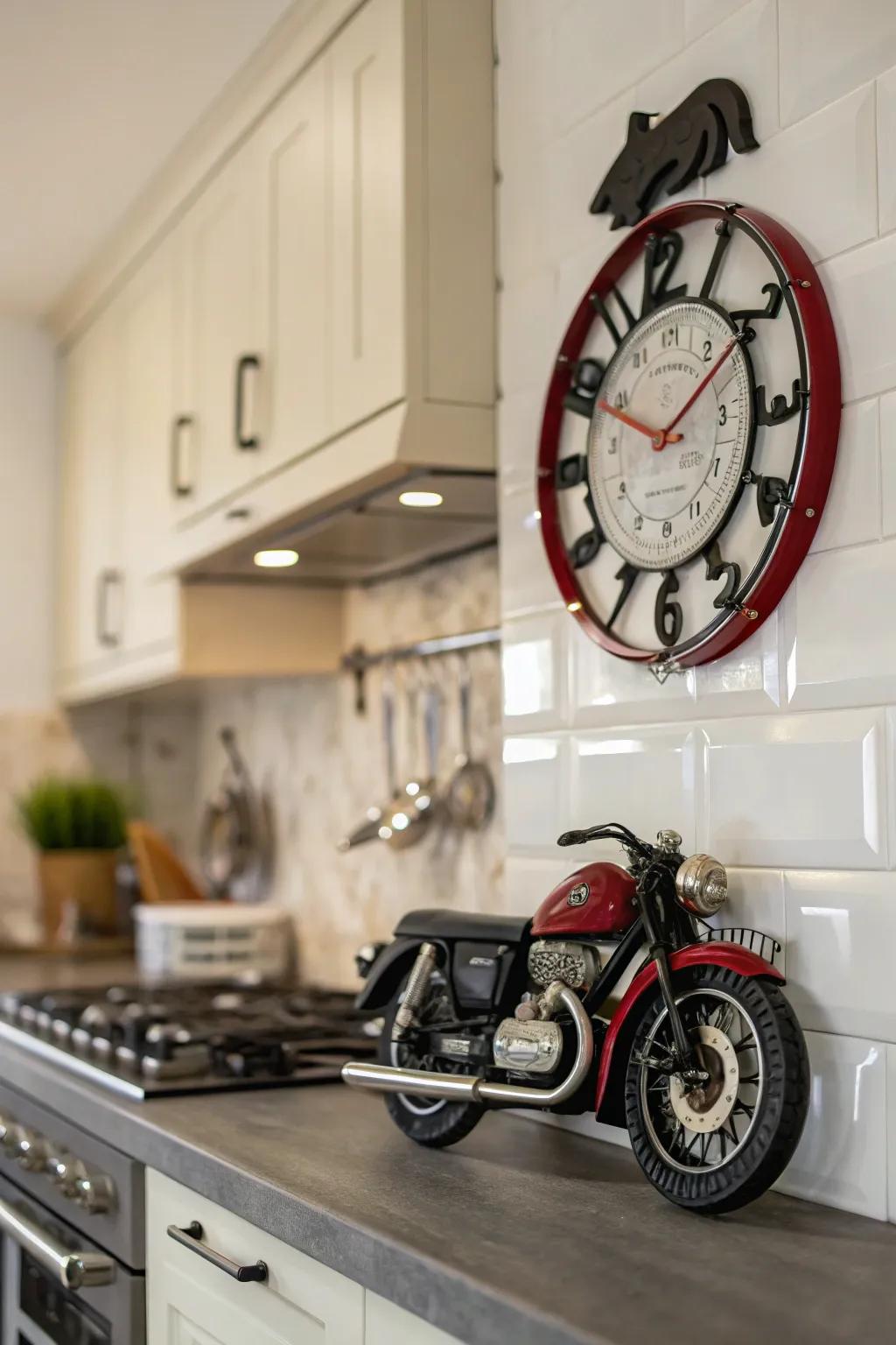 A stylish wall clock featuring a moto theme.