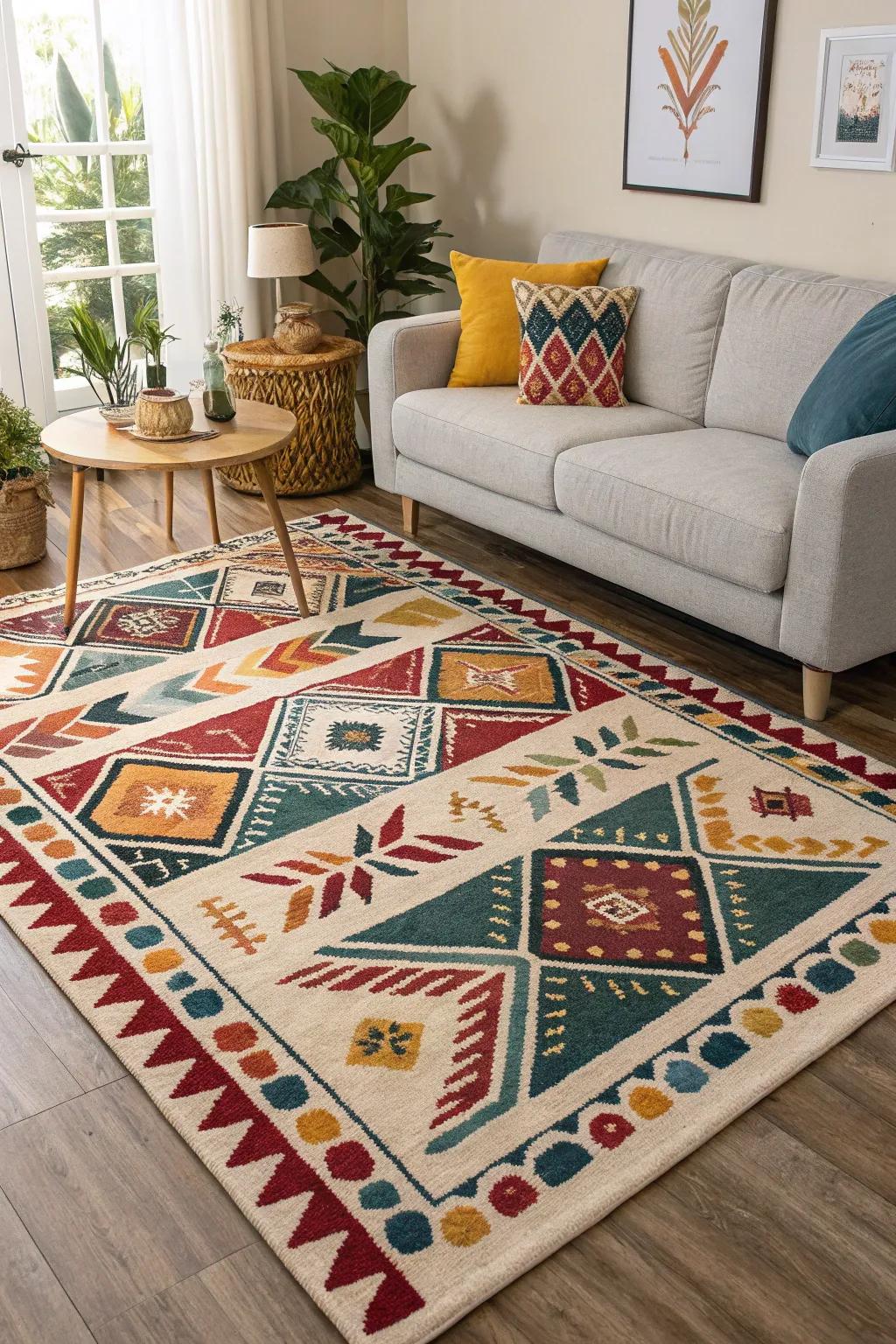 A rug anchors the space.