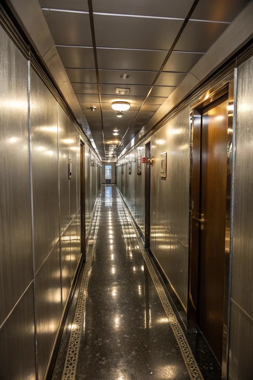 Reflective surfaces have the ability to brighten and expand your hallway.