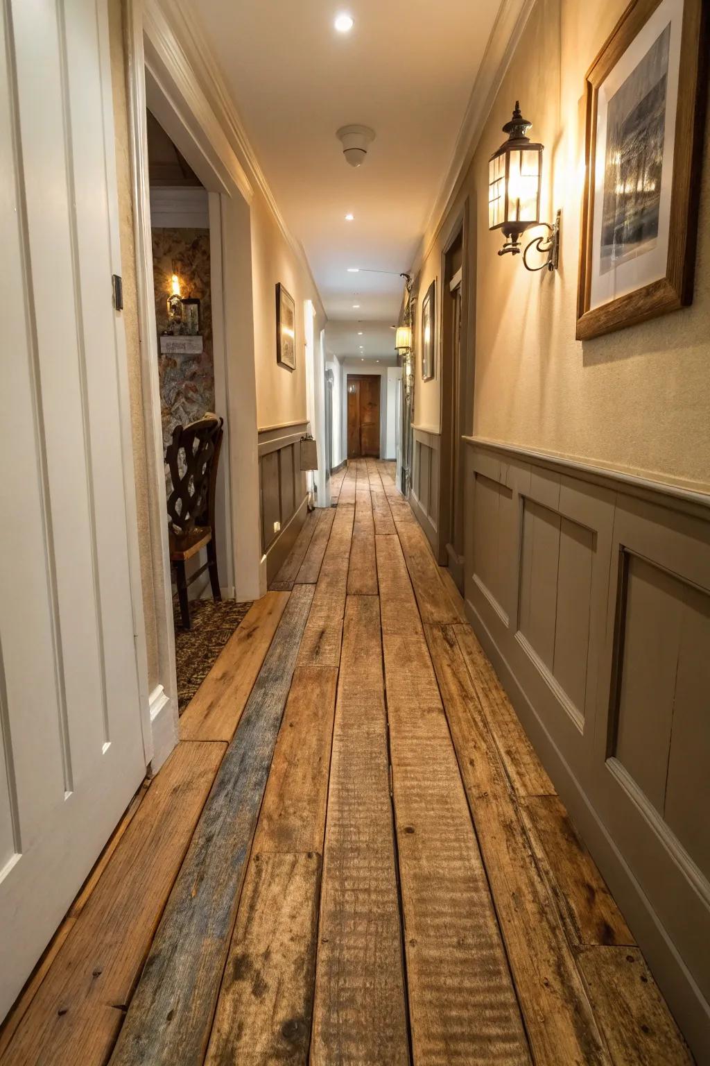 Salvaged timber contributes heritage charm and sustainability to your hallway.