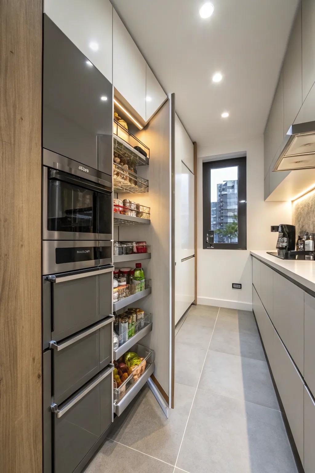 Concealed space maintains a neat and organized kitchen.