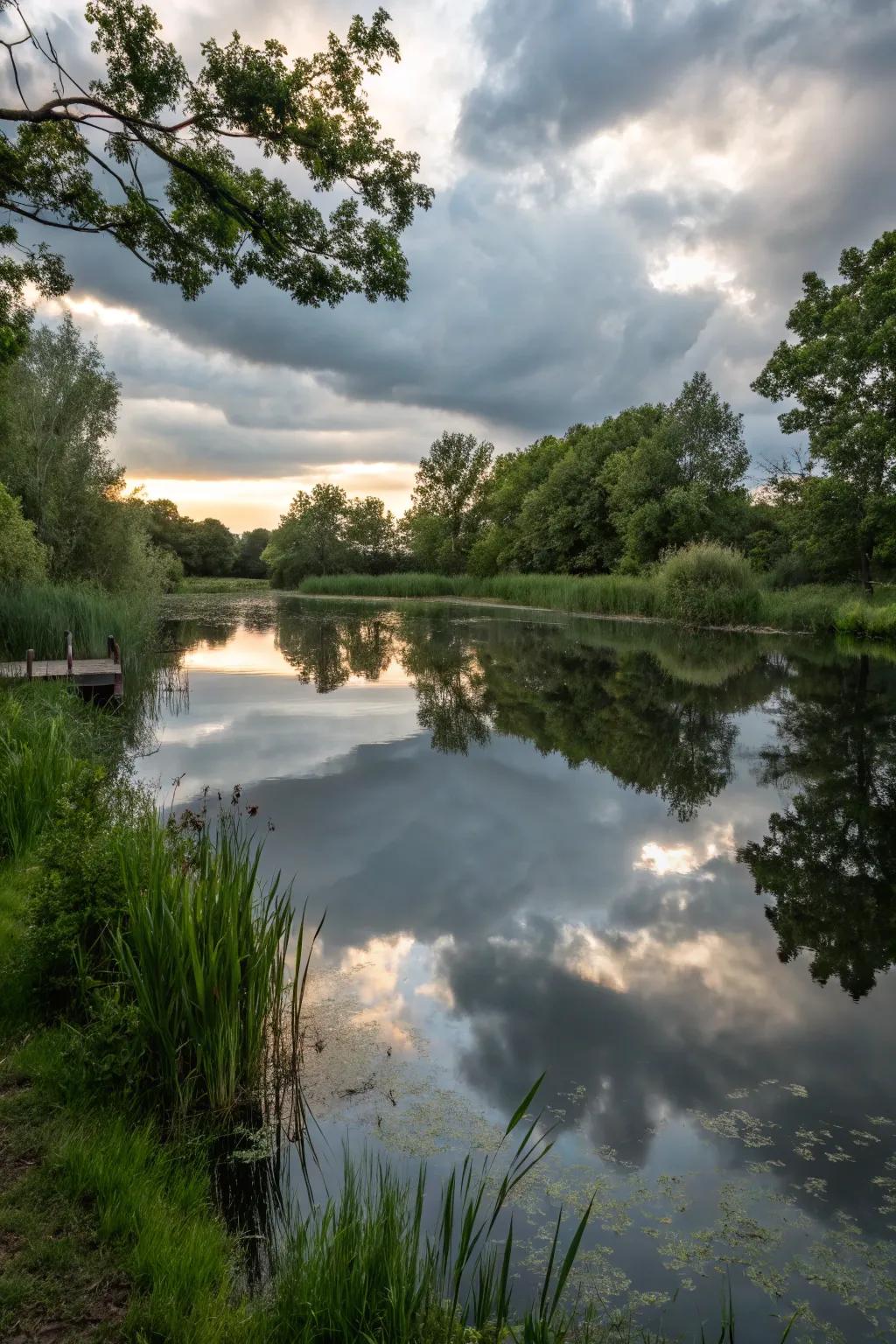A reflective water garden expanse elevating the splendor of its environs.