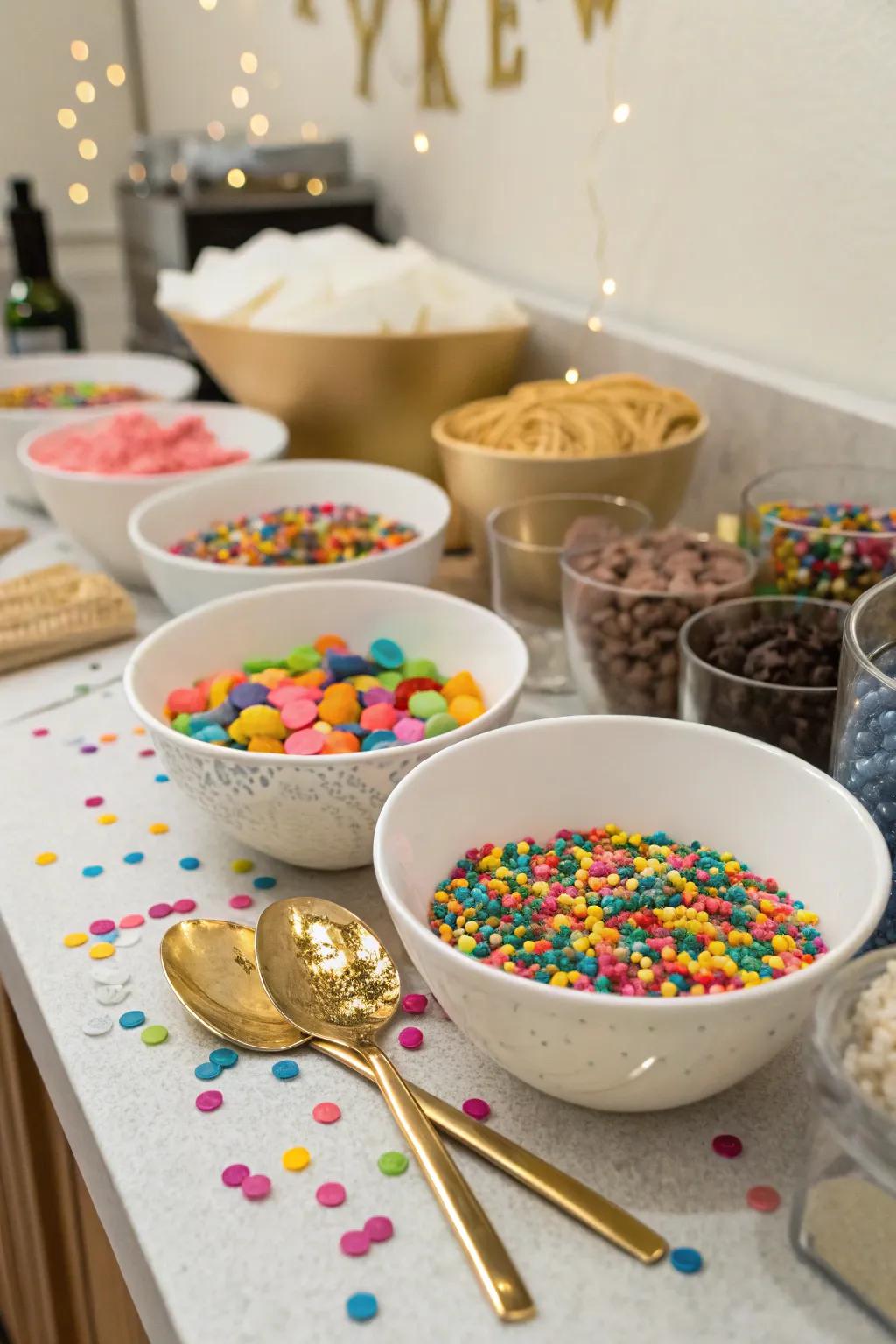 A confetti bar brings interactive joy to your party.