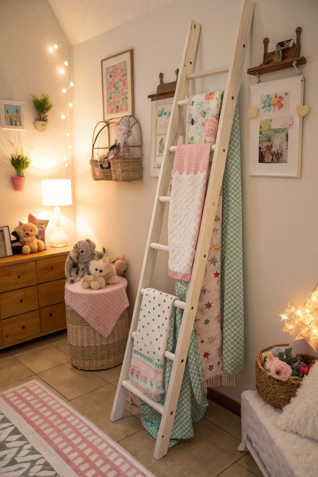 Repurposed items add character and creativity to the nursery décor.