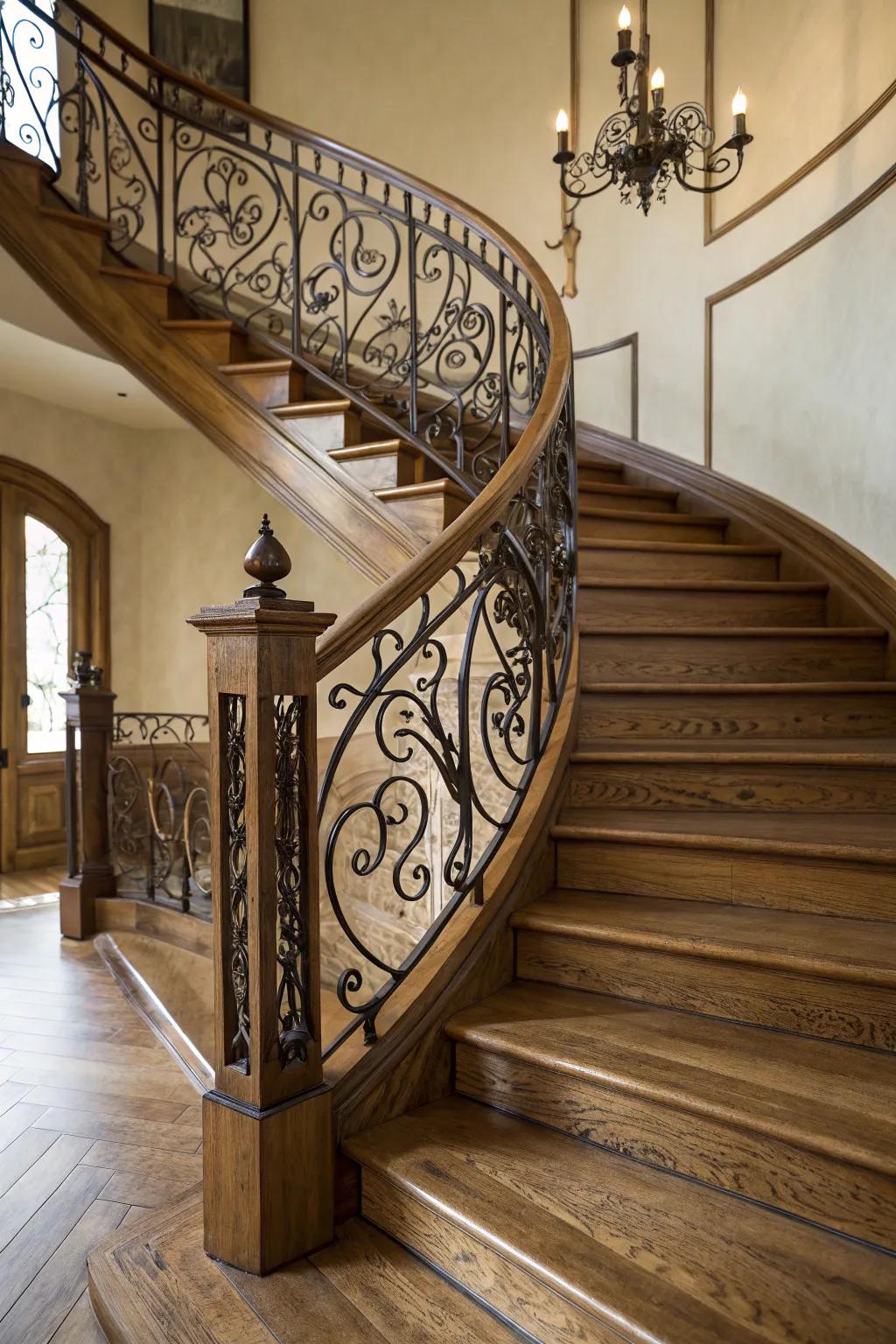 Artistic balusters adding a touch of creativity to a maple staircase.