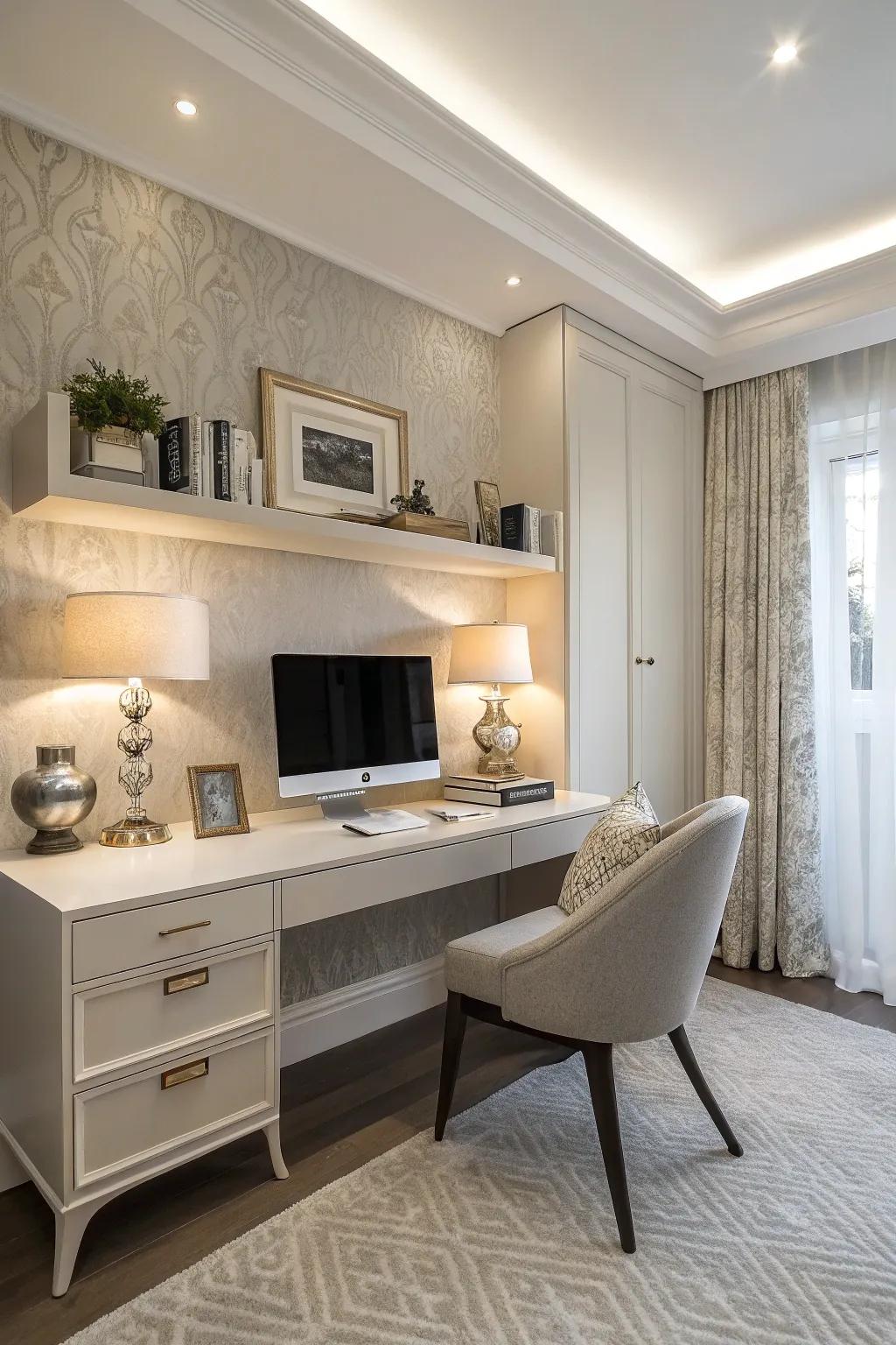 Enhance room efficiency using a floating workstation.