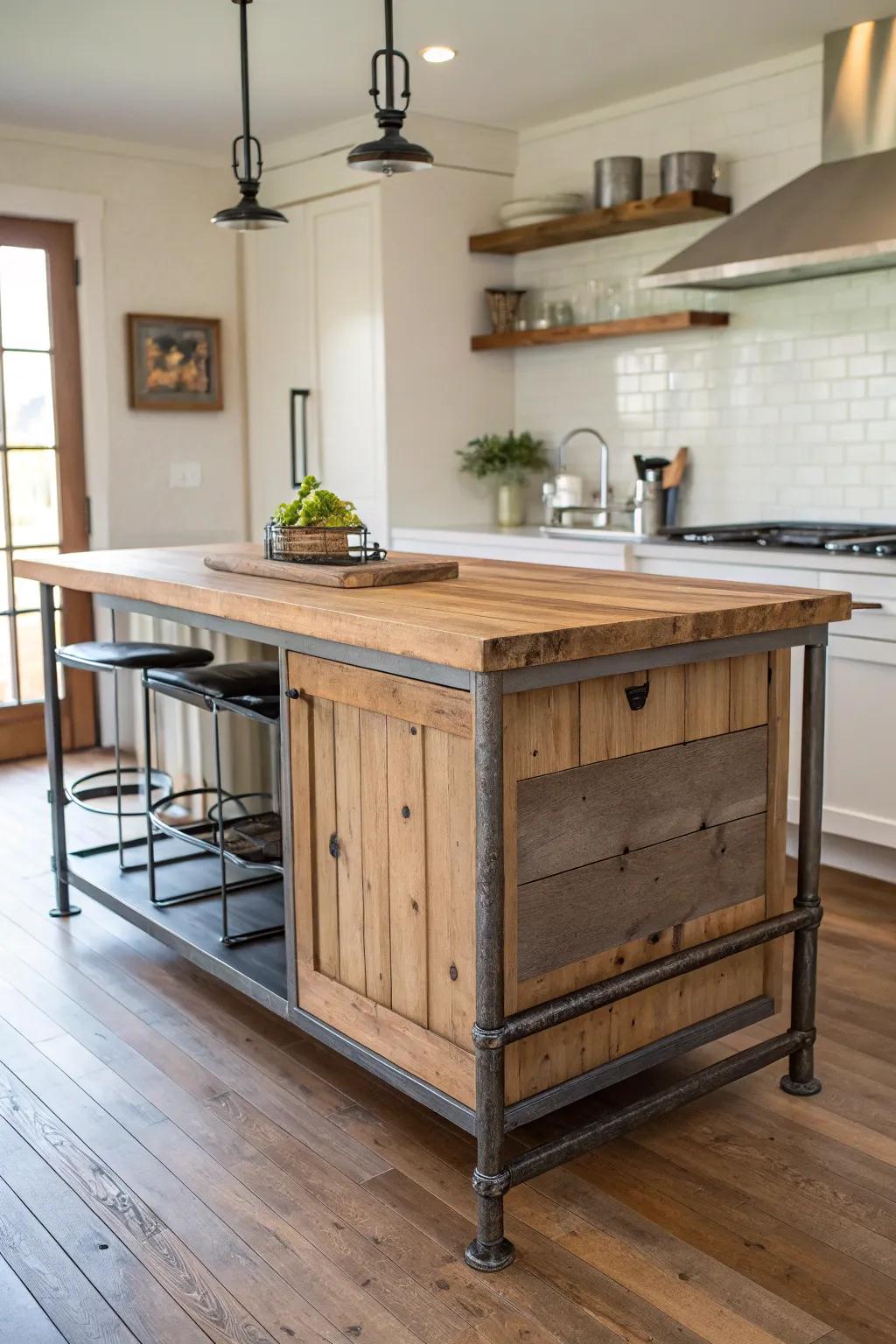 A mix of materials on the island enhances the kitchen with texture and depth.