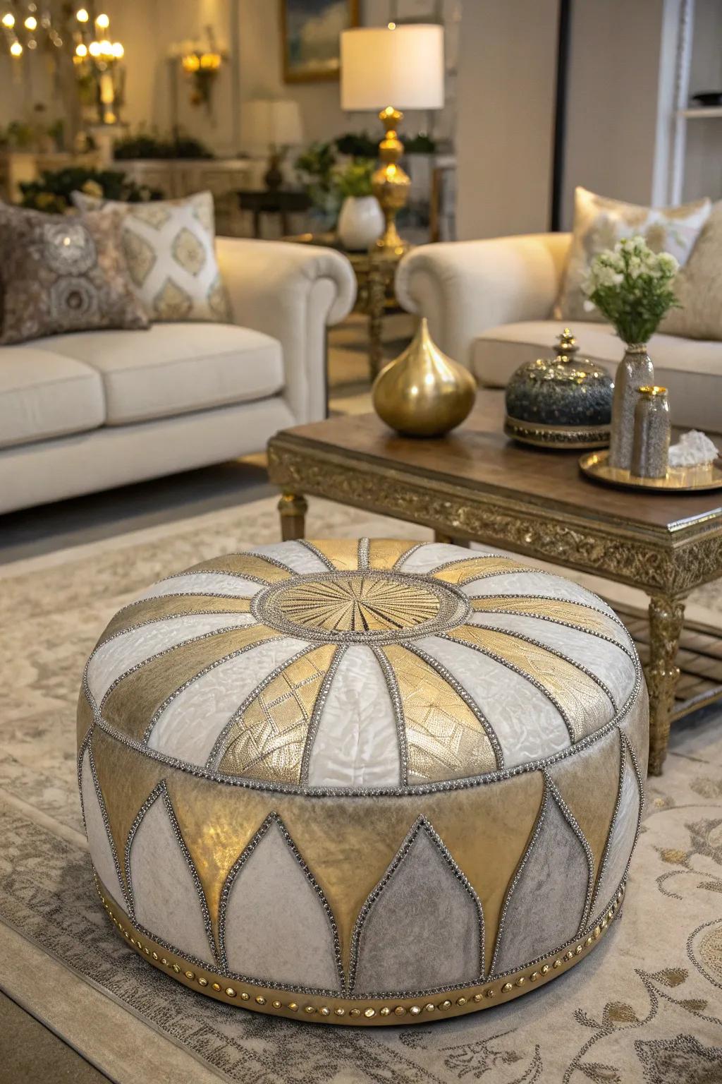 Metallic features infusing luxury into an ottoman