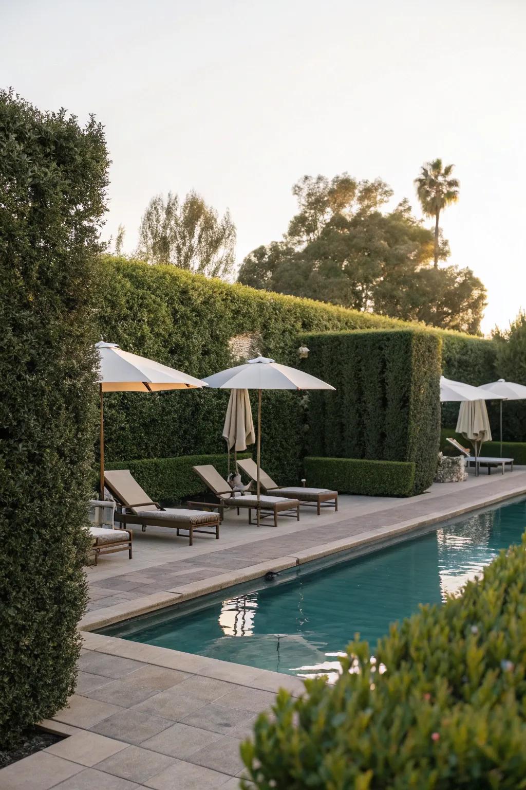 Seclusion screens fabricate an intimate and secluded poolside experience.
