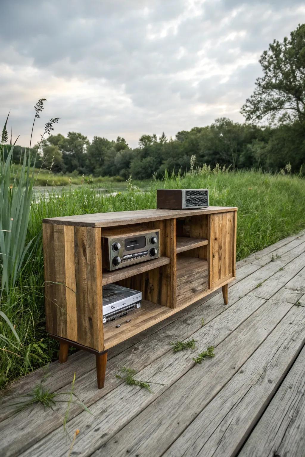 Salvaged timber cases offer eco-friendly charm with a story to tell.