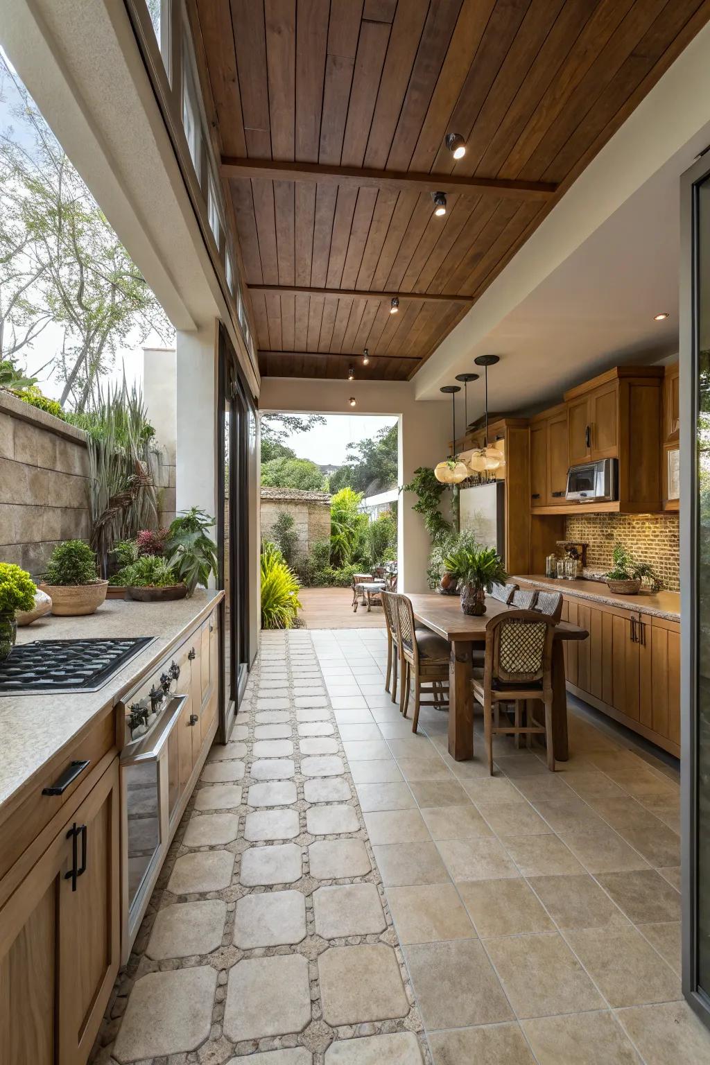 Create a seamless transition with matching indoor and outdoor tiles.