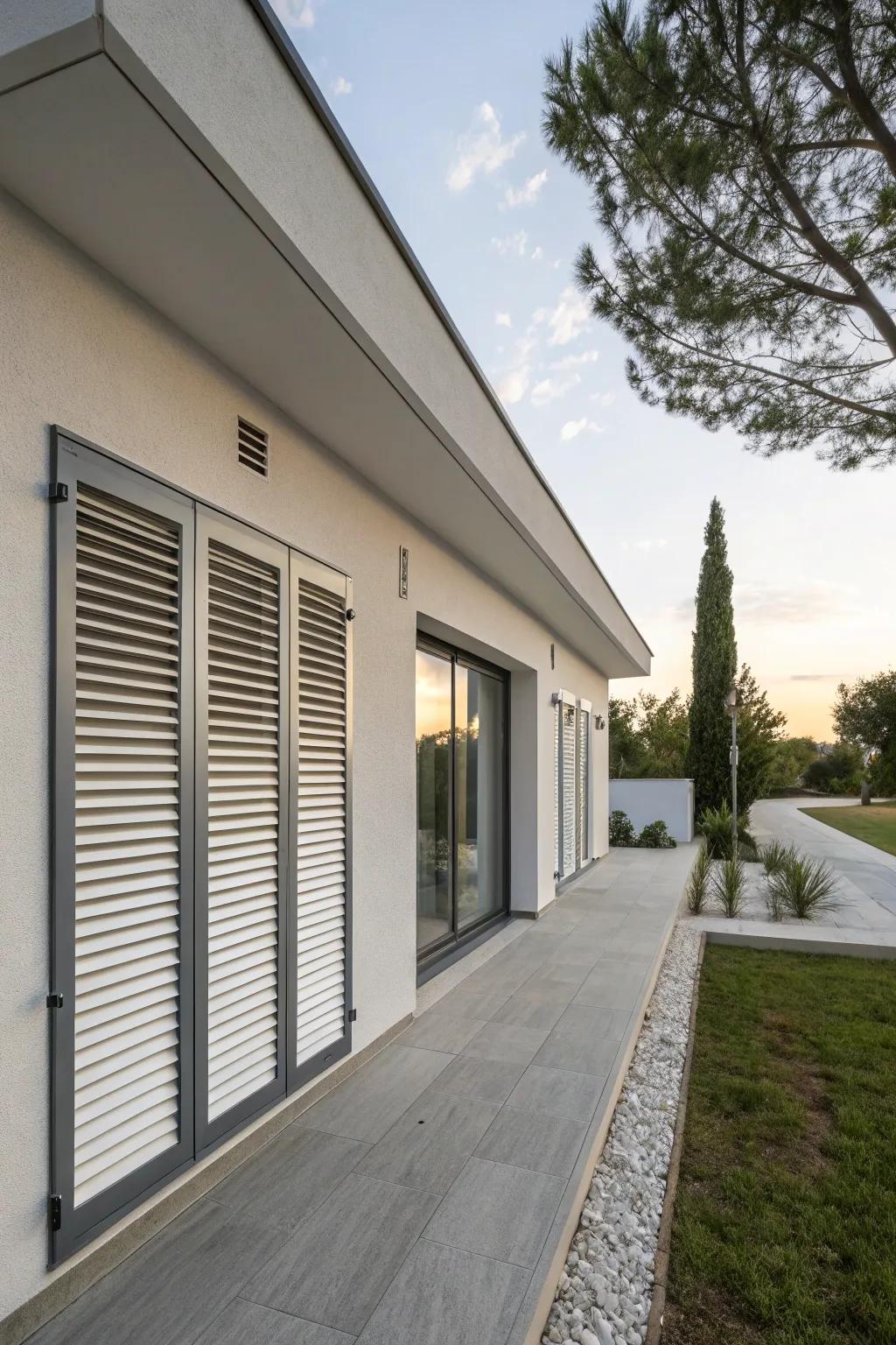 Minimalist home featuring sleek, understated shutters.