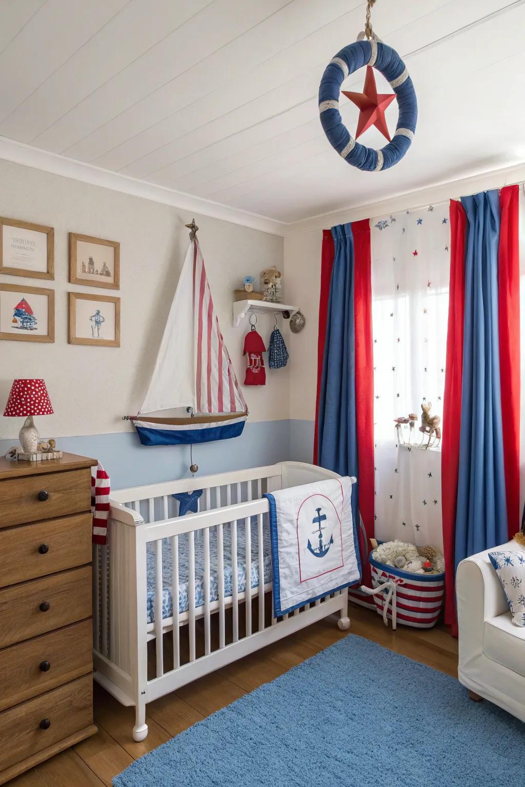 Nautical themes evoke the comforting rhythm of the ocean, ideal for a nursery.