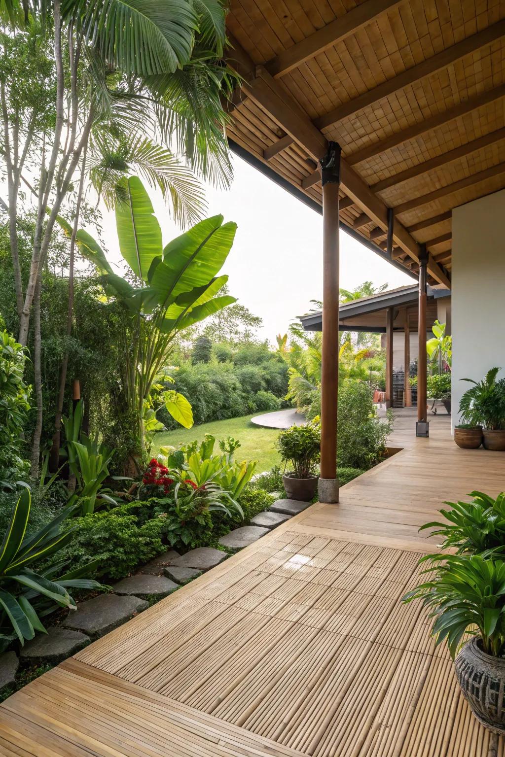 Create a serene atmosphere with bamboo ground covering.