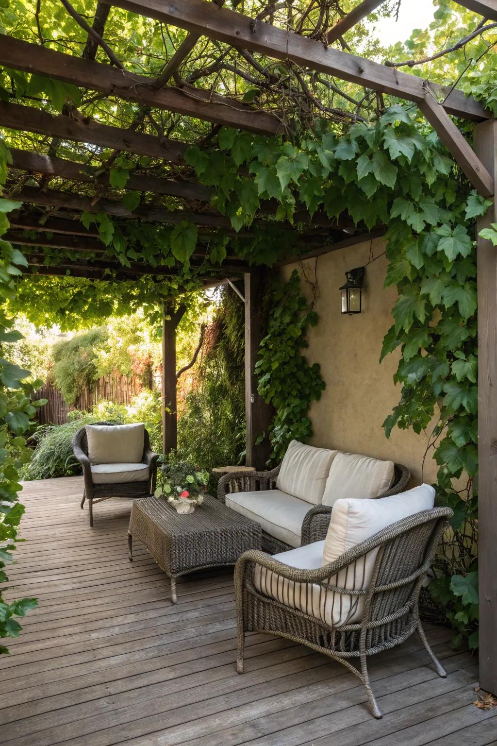 A garden arch introduces architectural appeal and natural beauty.