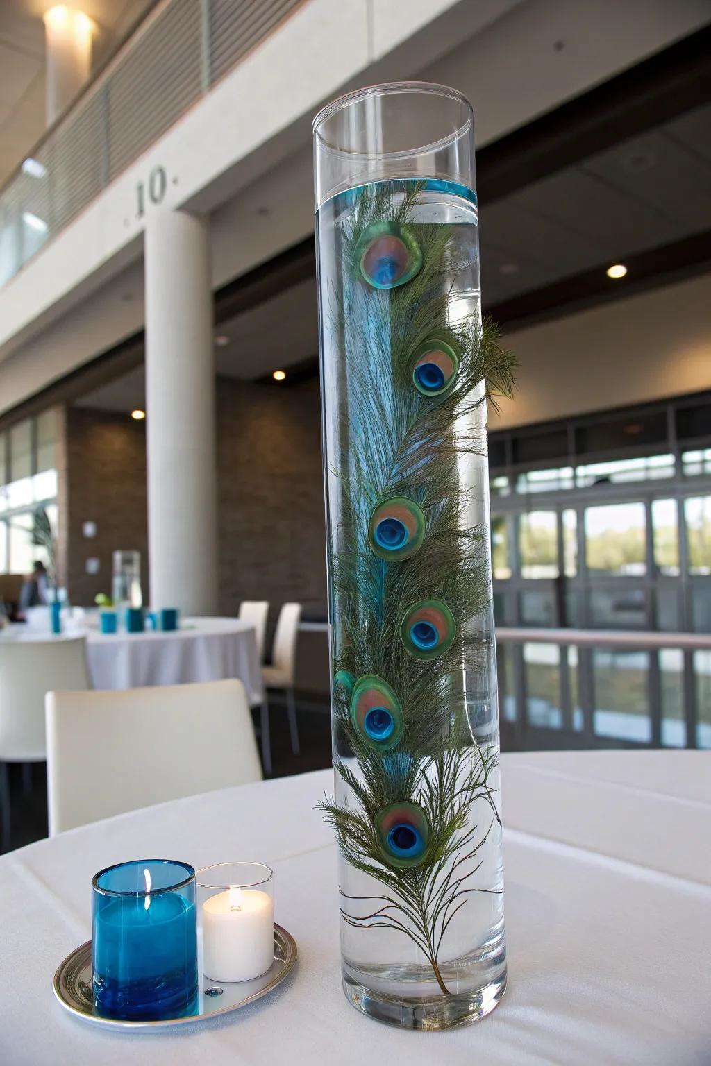 A striking floating focal point featuring avian plumes.