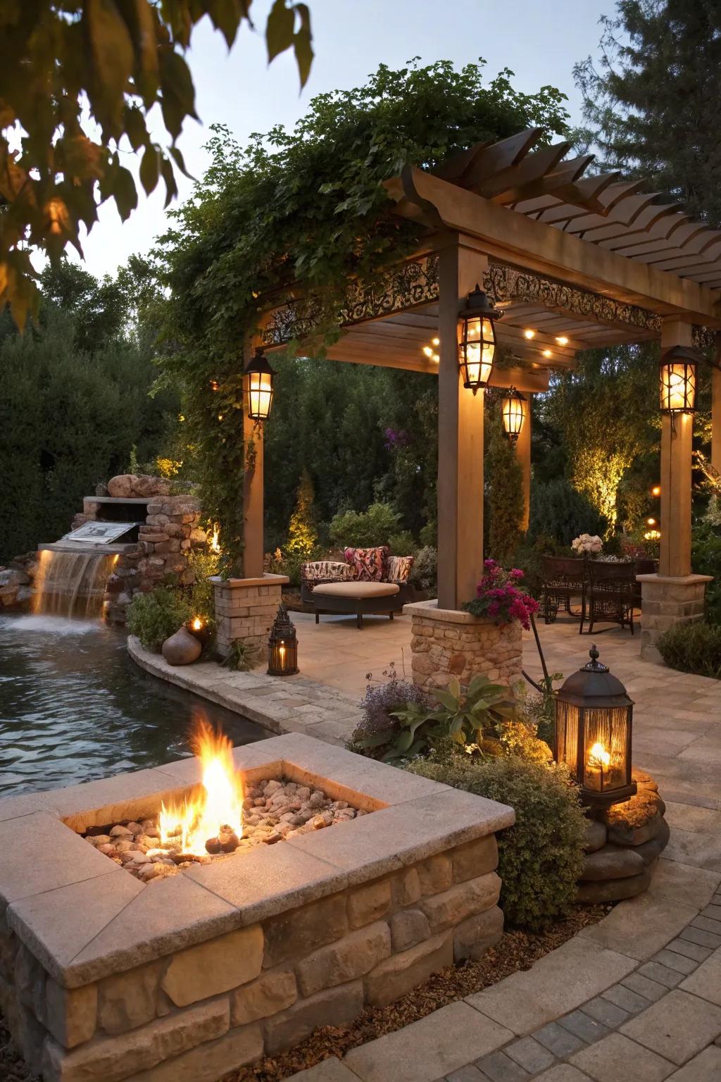 Harmonize flicker and H2O for a singular pergola venture.