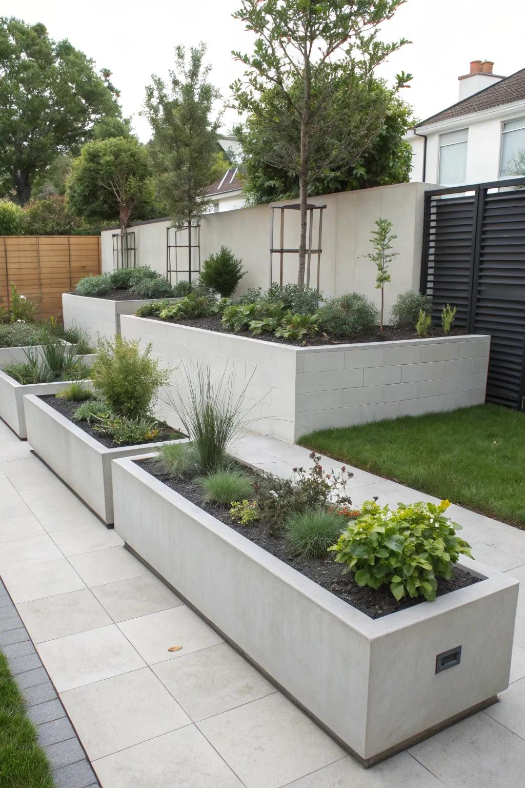 Achieve a modern aesthetic with streamlined solidified raised beds.