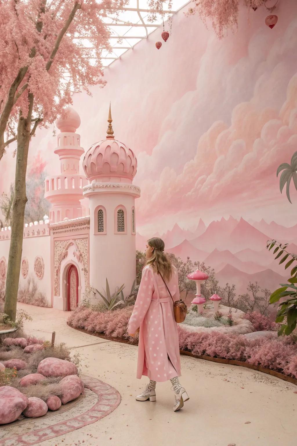 Captivating surreal illusion artwork in rosy hues.
