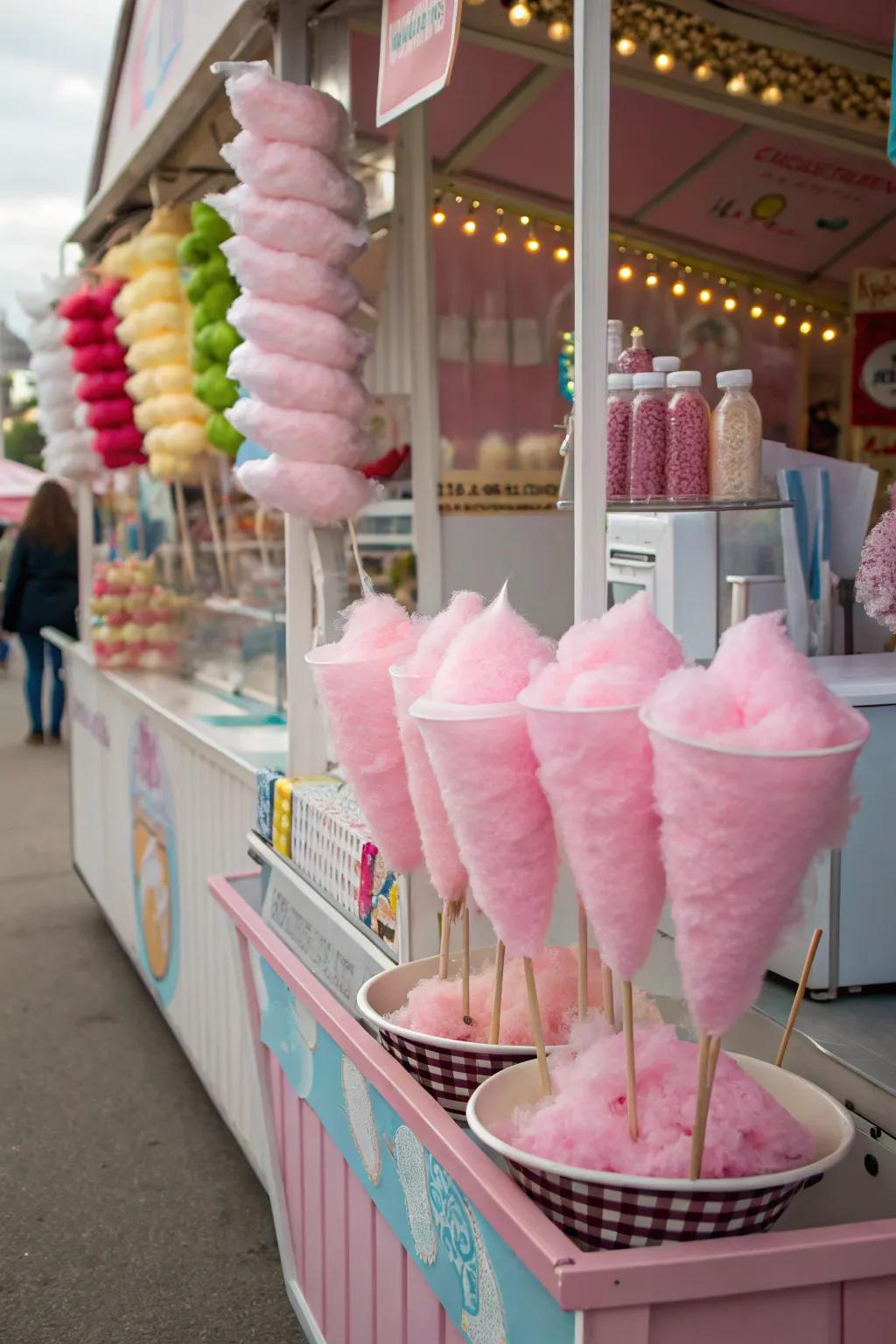 Pink cotton candy provides a sweet and nostalgic treat for guests.