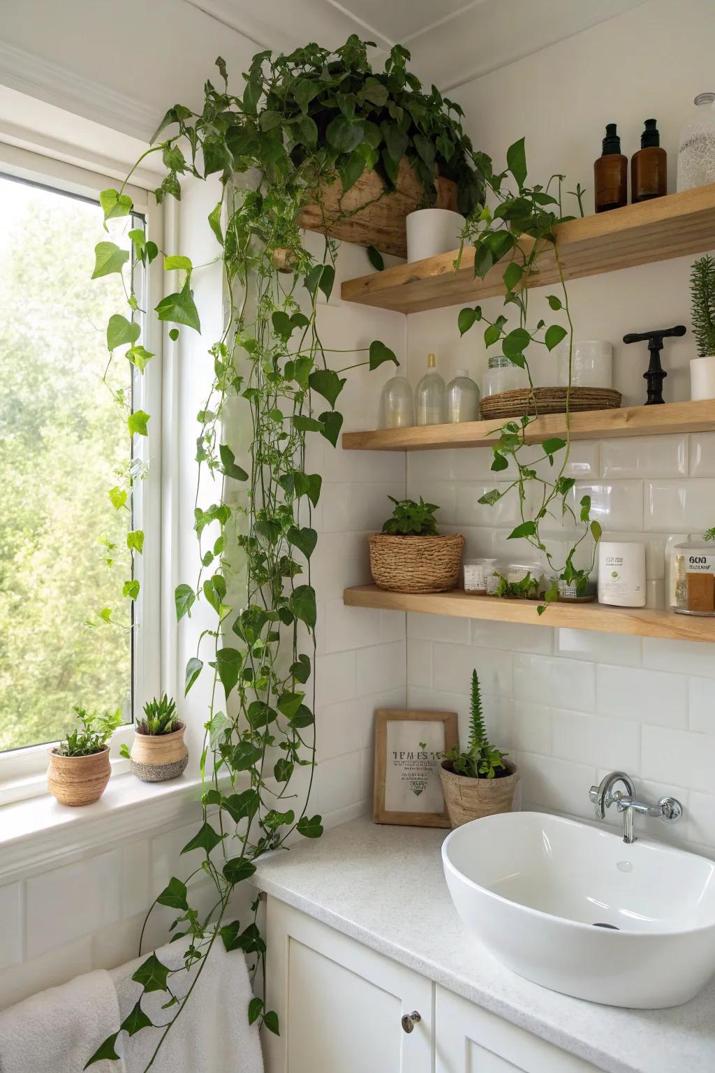 Permit vines to cascade for a vibrant and fluid inclusion to your décor.