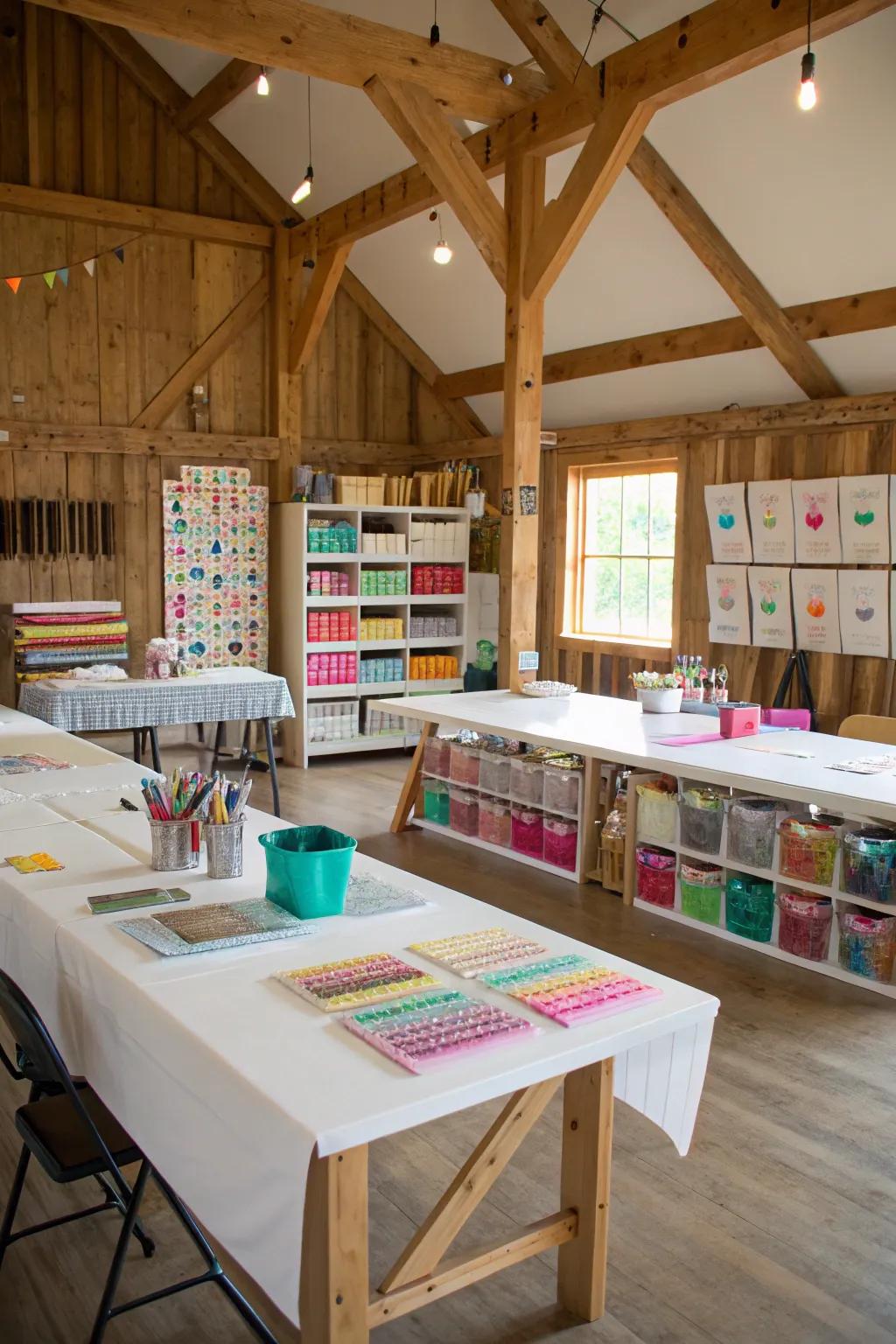Release your creative side in a specific pole barn craft space.