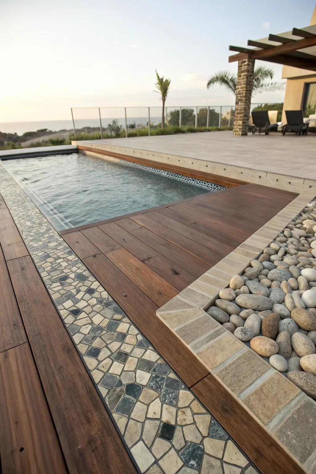 Blending resources contributes texture and interest to pool areas.