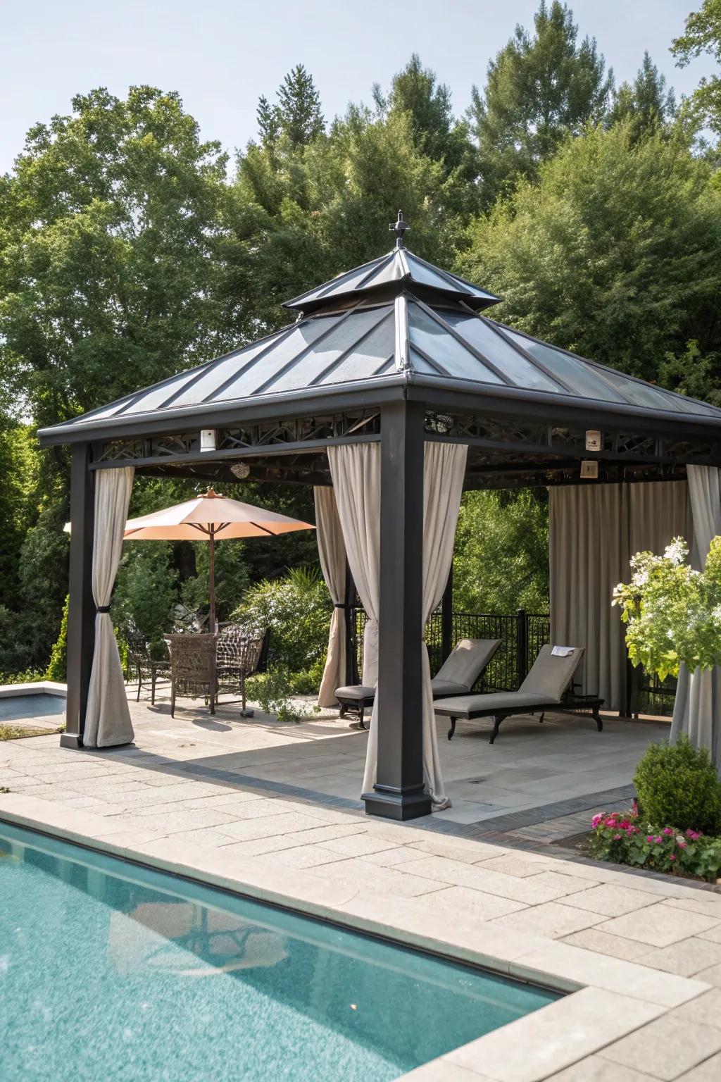 A retractable roof adapts seamlessly to your poolside needs.