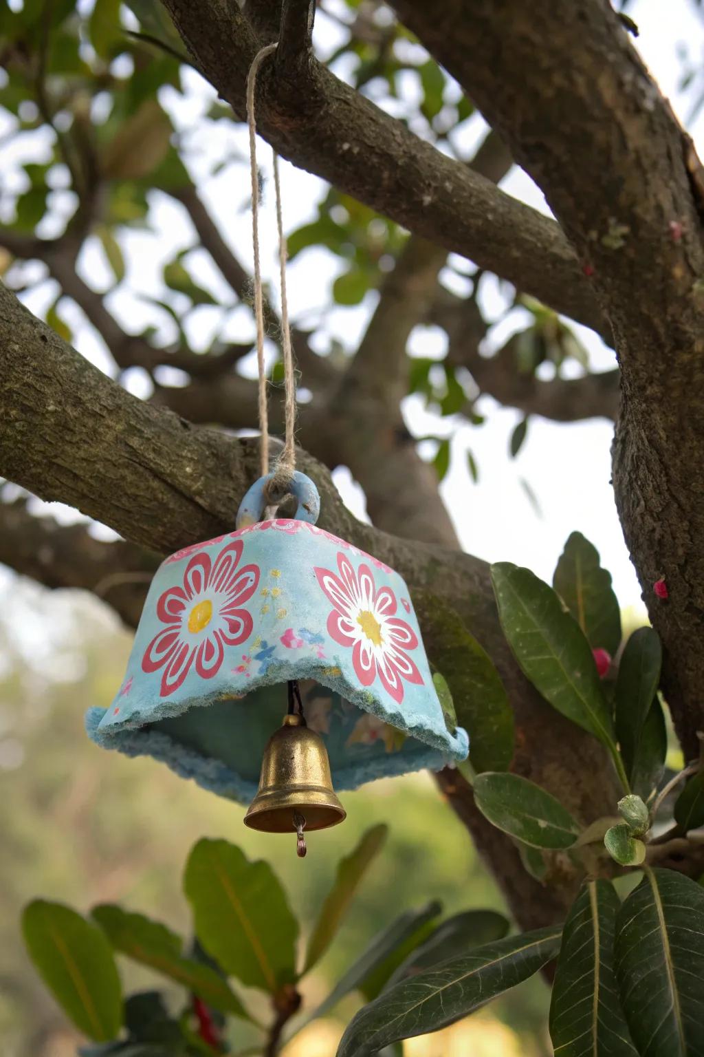 Recycled ovum crate chimes, adding a jingle to holiday festivities.