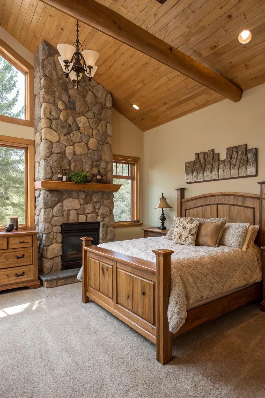 Introduce nature indoors with organic resources like wood and stone.
