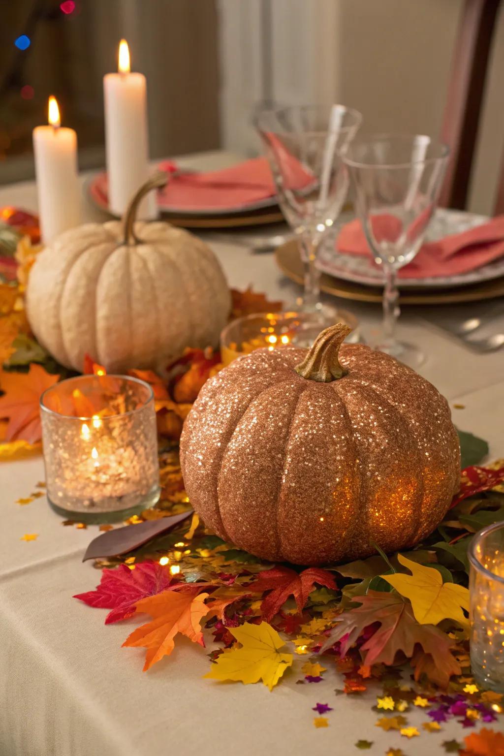 Glamorous sparkle pumpkins, ideal for celebrations.