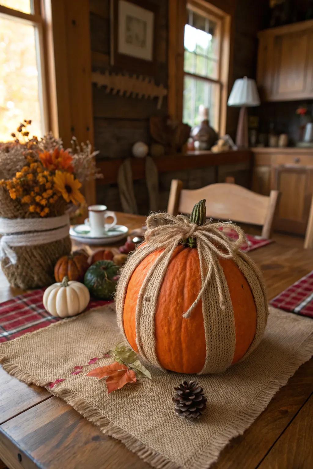 A down-to-earth barn pumpkin enhancing country-style decorations.