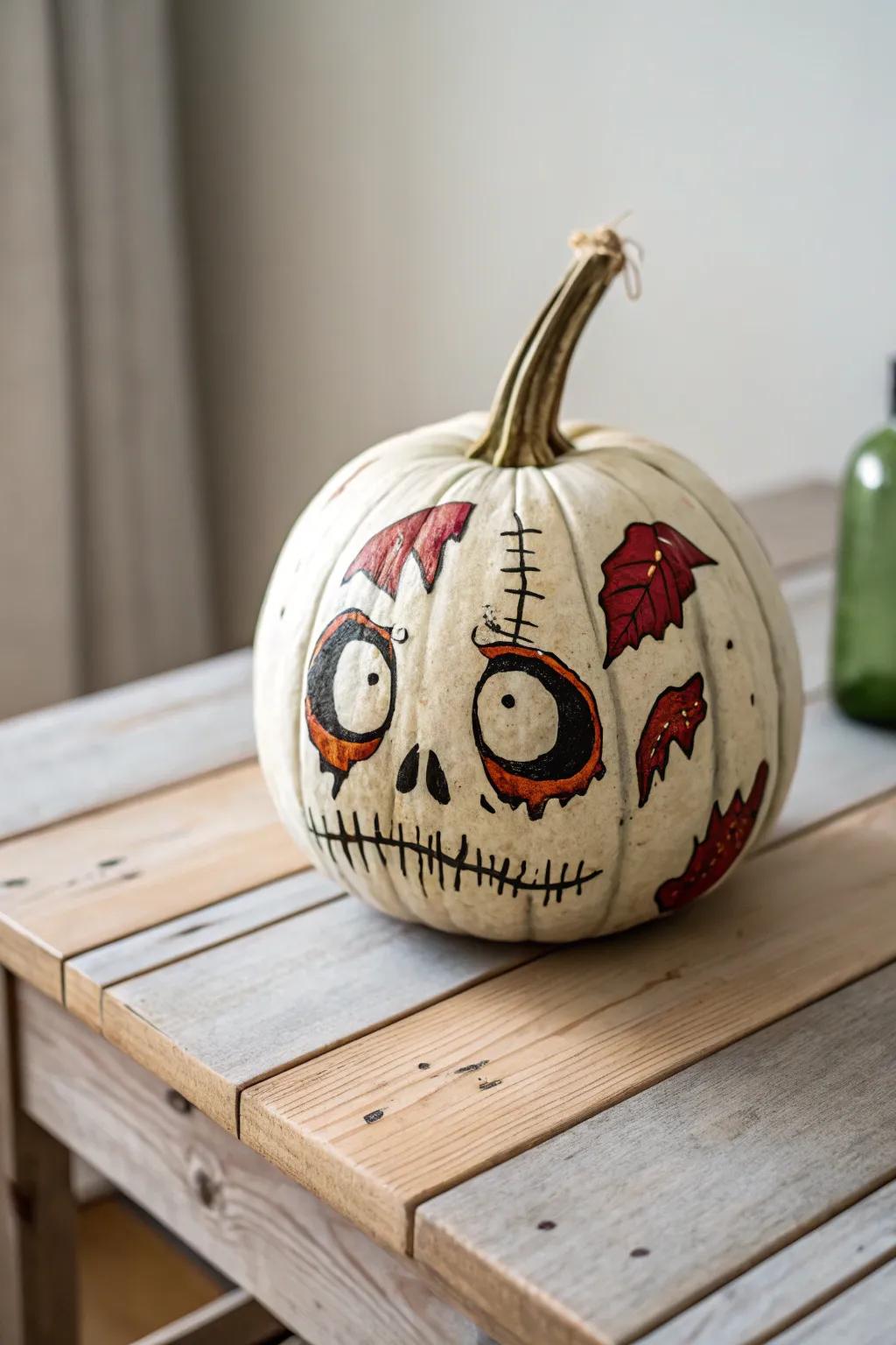 Embrace the scare with this elegantly eerie undead pumpkin. Perfect for a minimalist Halloween nuance!