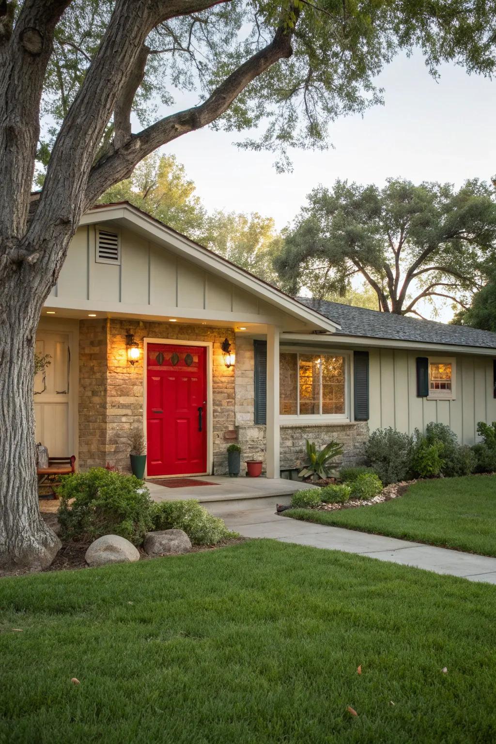 A scarlet entrance makes a striking, welcoming impression.