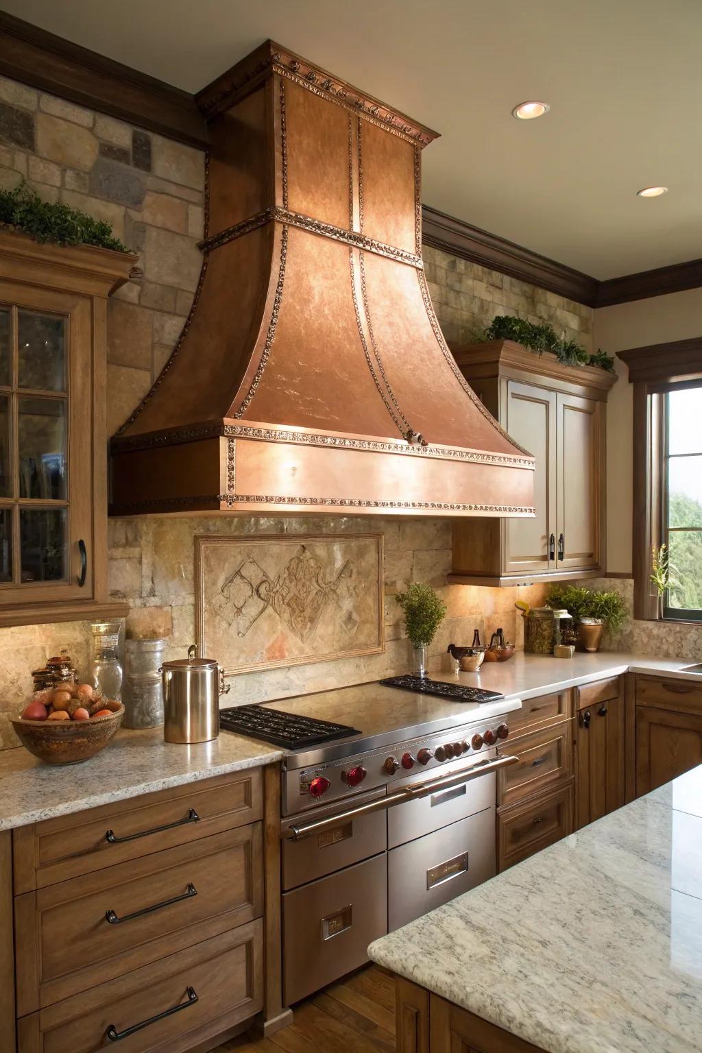 A copper range hood adds warmth and rustic charm to your kitchen.