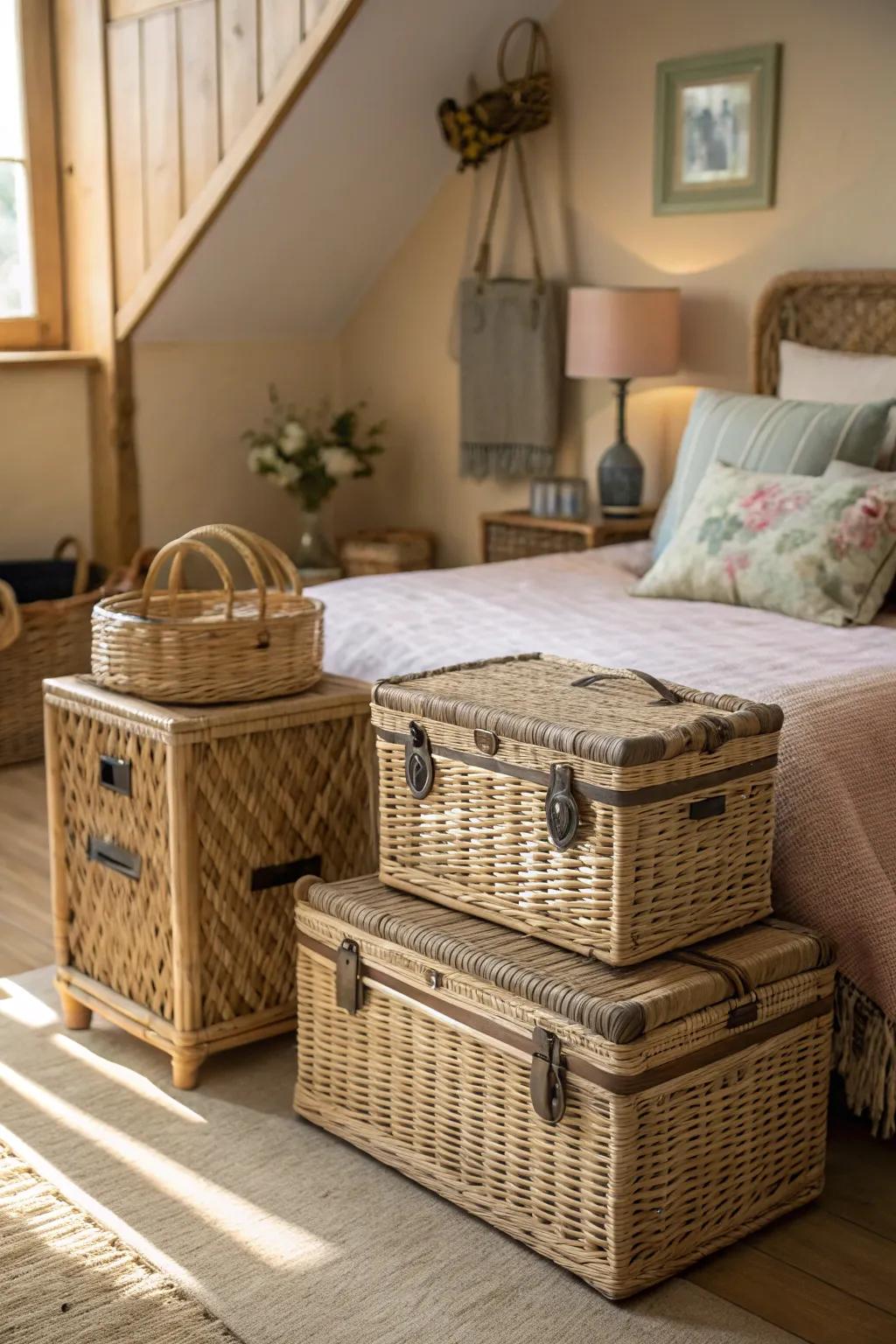 Rattan storage adds charm while keeping your space organized.
