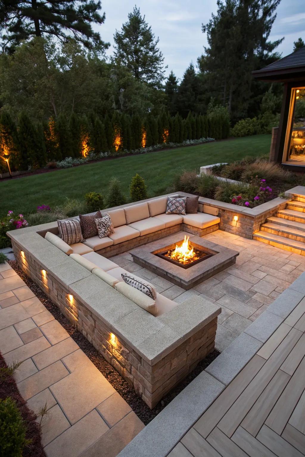 A recessed hollow proffers a snug spot for dialogues.