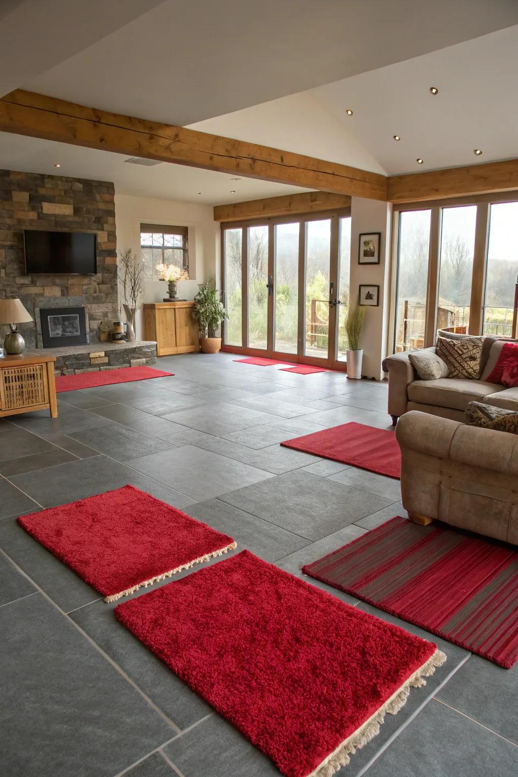 Flooring selections aid in distinguishing zones within a space.