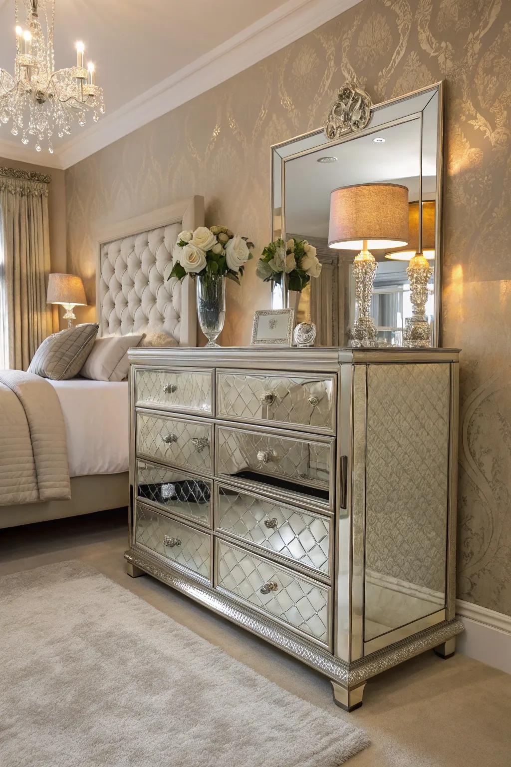 Reflective panels add glam and create an illusion of space.