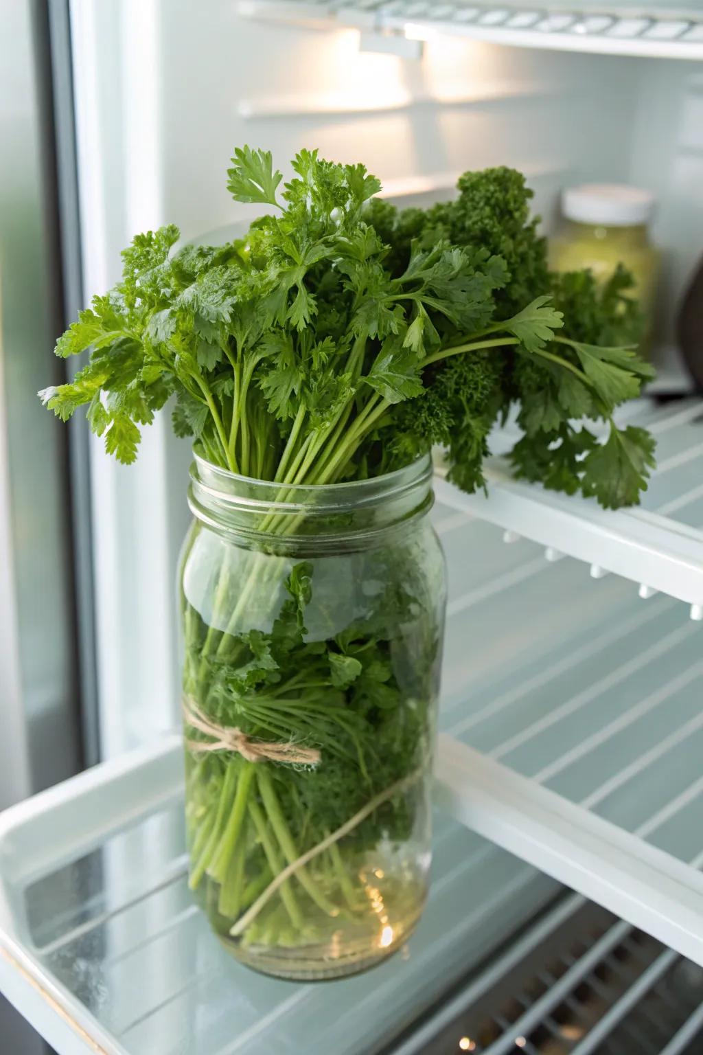 Fresh herbs stay perky when they're stored in water.
