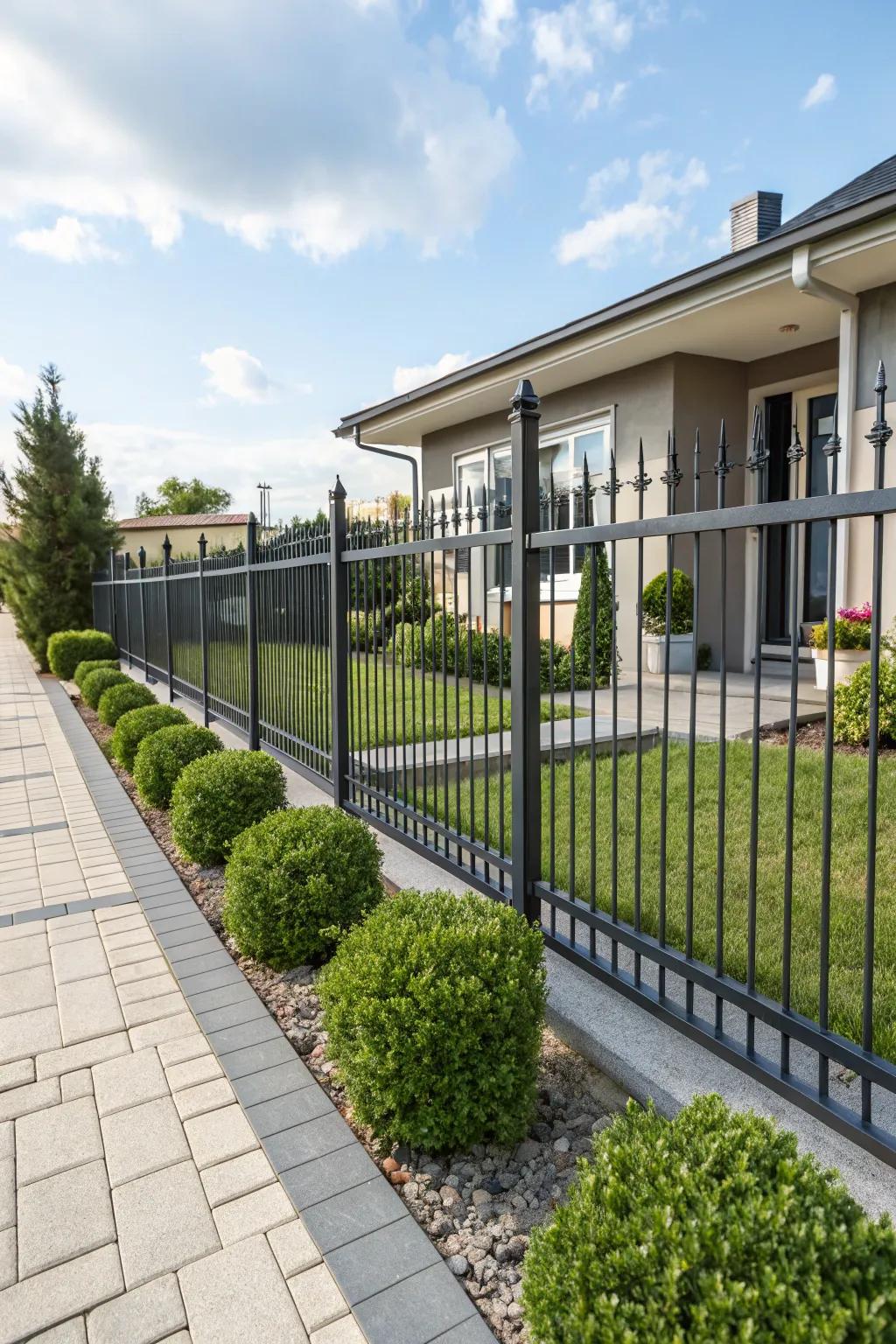 Aluminum fences with shifted spears give off a sleek, classic vibe.