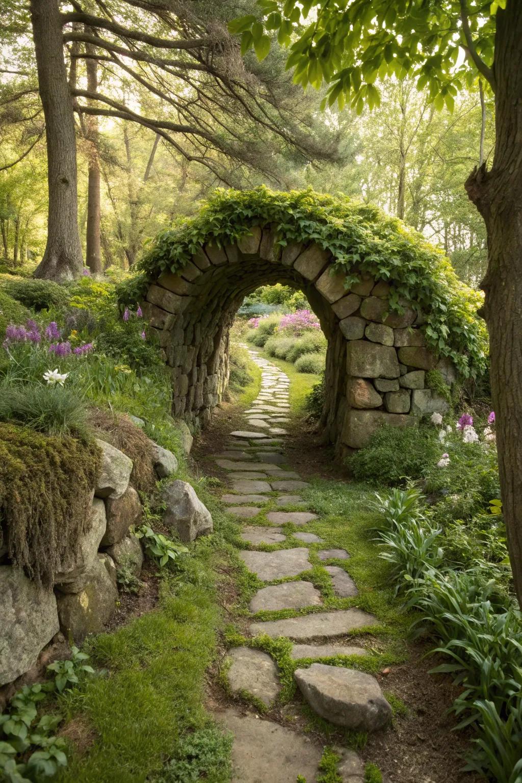 Stone passages inspire adventure and discovery in the garden.
