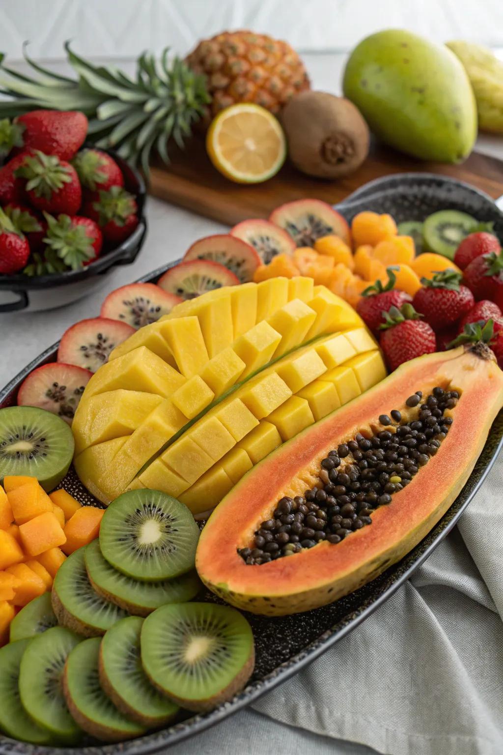 A platter of unusual fruits brings a tropical touch to your morning.