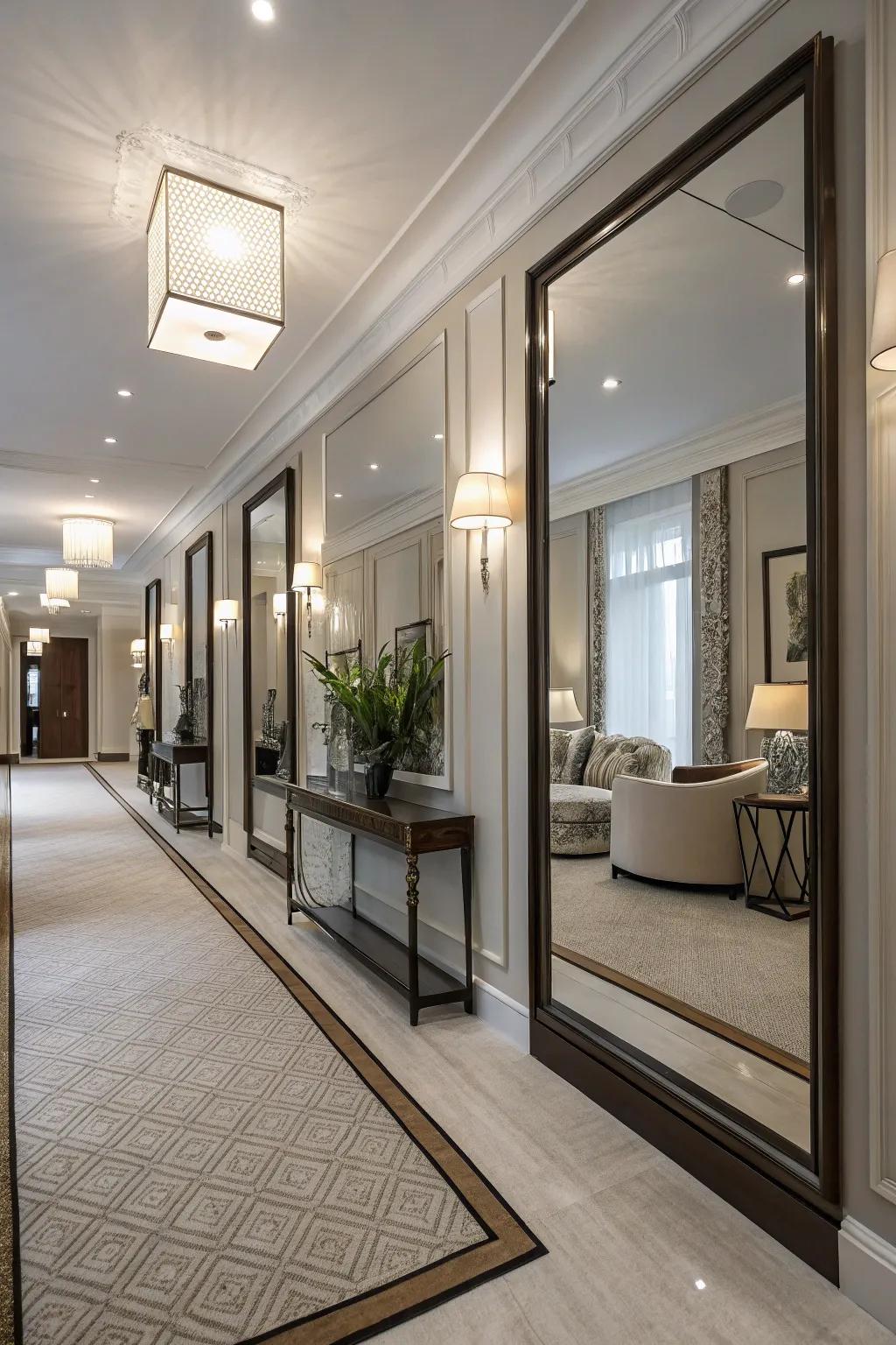 Reflective surfaces creating illusions of space and brightness.