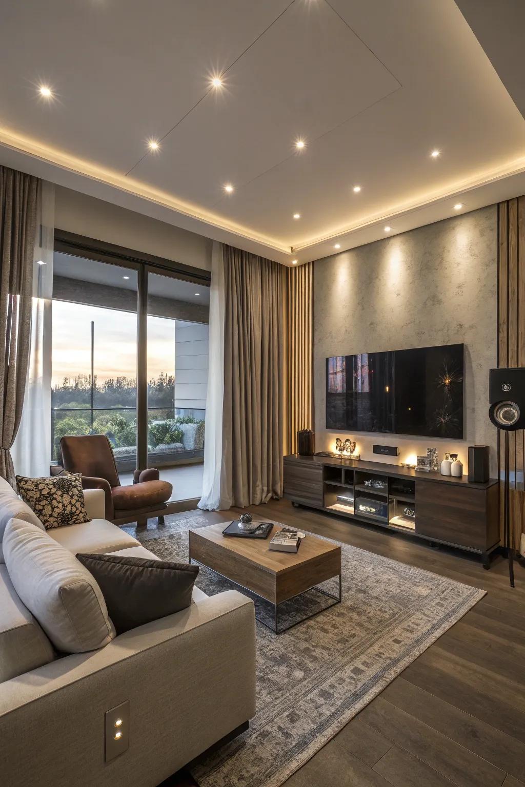 Technology integrated into the room layout without disrupting the decor.