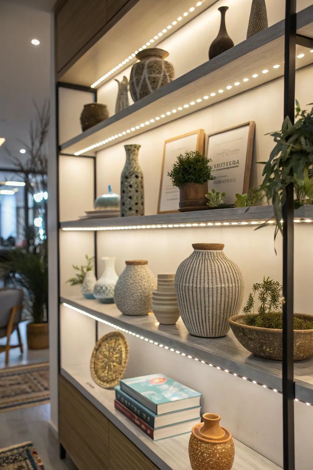 With LED lighting, turn your shelves into a focal point.