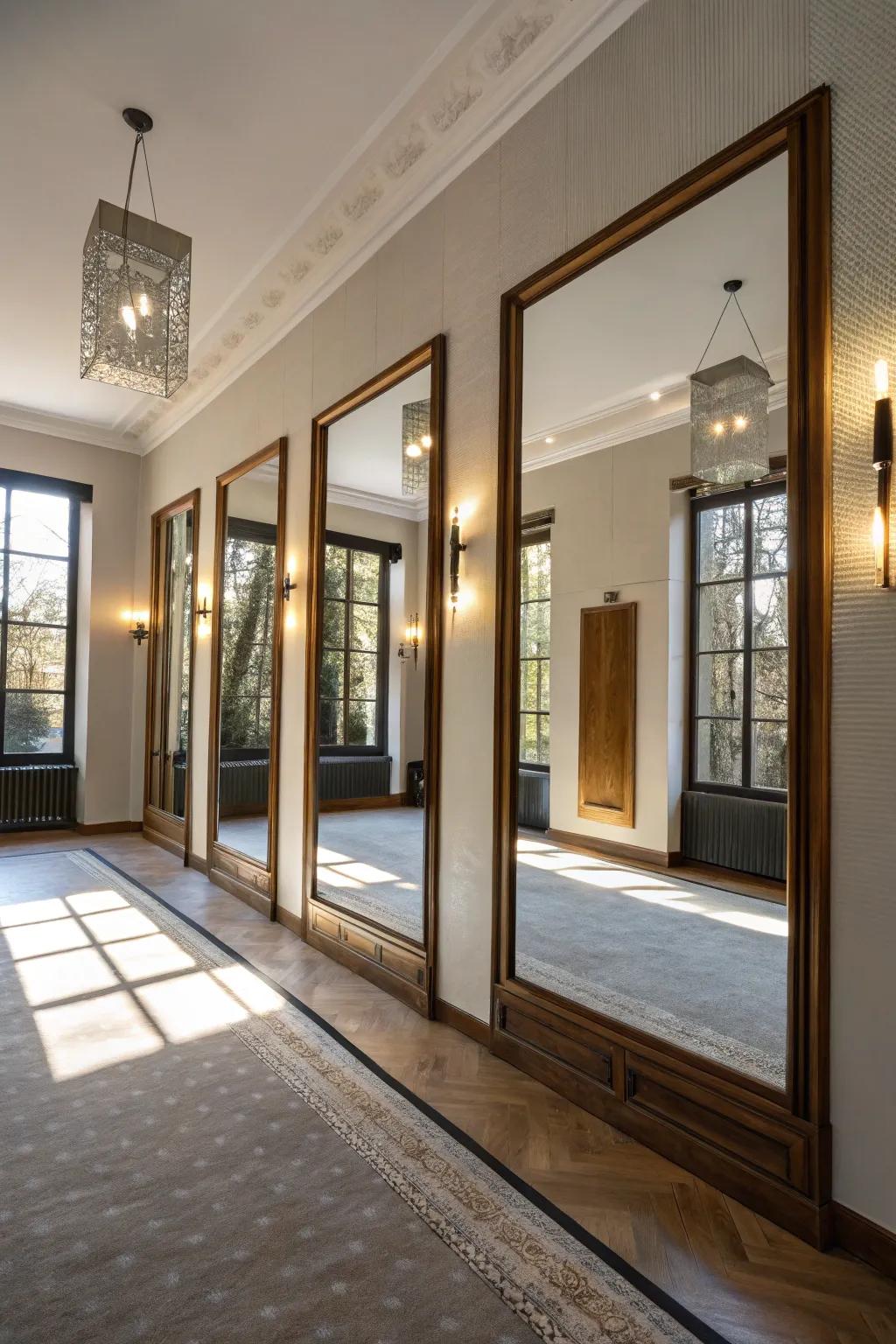 An area enhanced by reflectors that broaden and brighten the space.