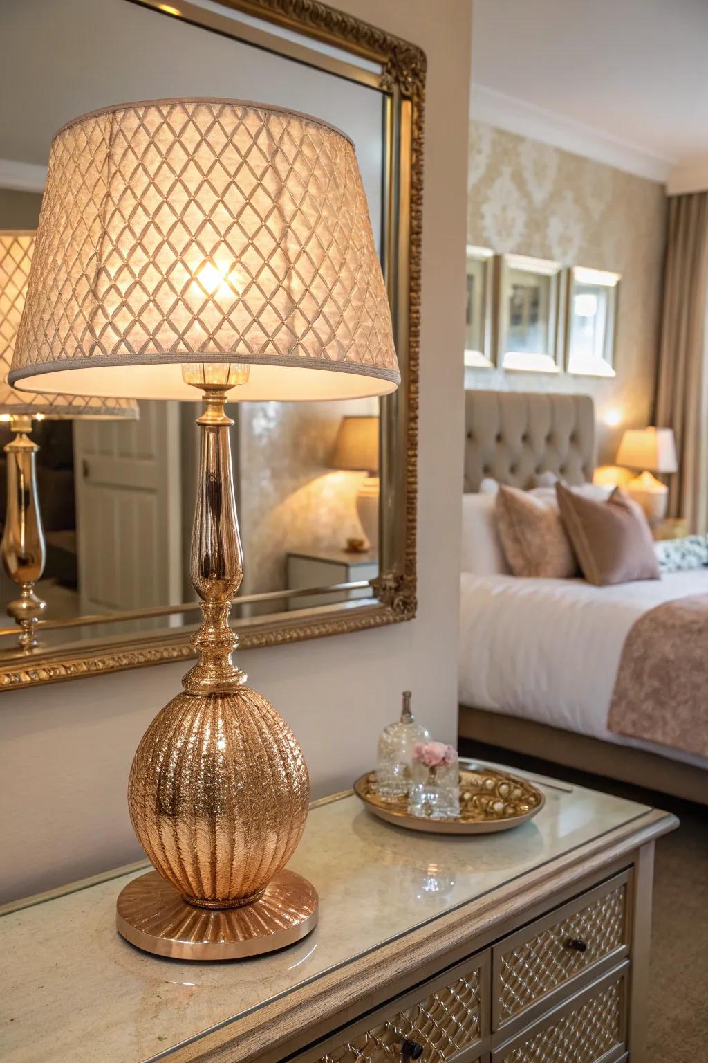 Fixture and looking glass duo for a fashionable blush-toned flair.